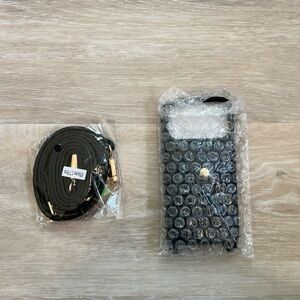 Black Pebbled Leather iPhone 17 Pro Phone Case with Crossbody Strap and Wallet